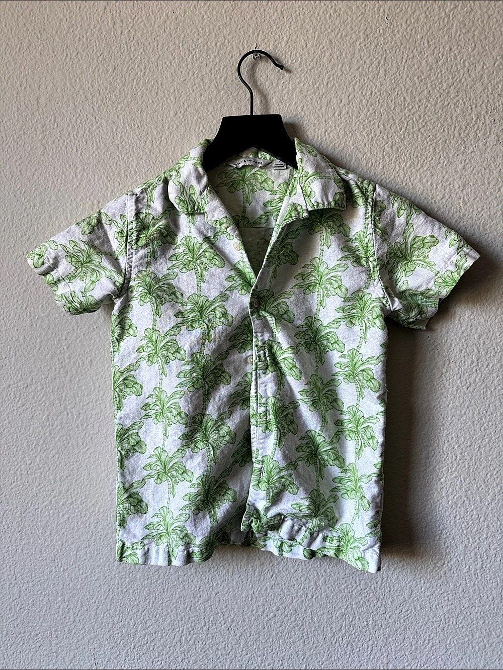 Jan & Jack Tropical Palm Button Front Button Down Size 7 Green & White